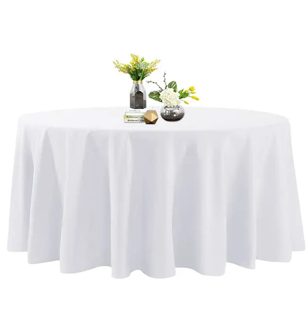 Benutzer definierte weiße runde Tischdecke Esszimmer Restaurant Hochzeits feier Event Dekoration Tisch Leinen Stoff Stoff bezug Tischdecke