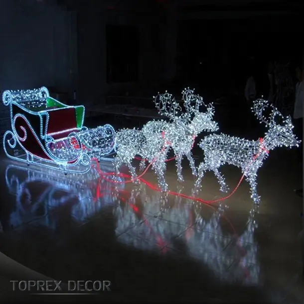 Toprex Decor Grand traîneau de renne en acrylique 3D émettant une lumière blanche IP65 évalué avec une tension de 220V Décorations de Noël extérieures