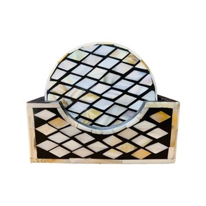 Yeni varış 4-Piece Modern bardak kakma sedef zarif çay masası ped ile özelleştirilebilir Logo siyah özelleştirilebilir Logo - Product Image 6