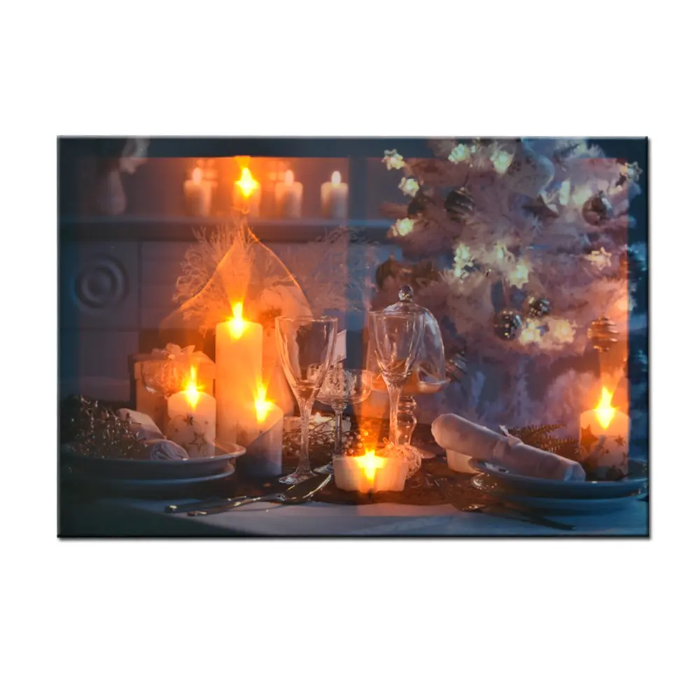Pacifica Di Natale scena di notte della parete della tela di canapa immagini light up led della tela di canapa pittura