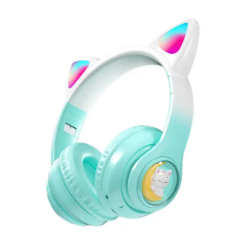 Fabricage In China Led Schattige Oortelefoons Voor Kinderen Kinderen Schattige Headsets Uitstekende Draadloze Ruisonderdrukking Kat Oor Koptelefoon