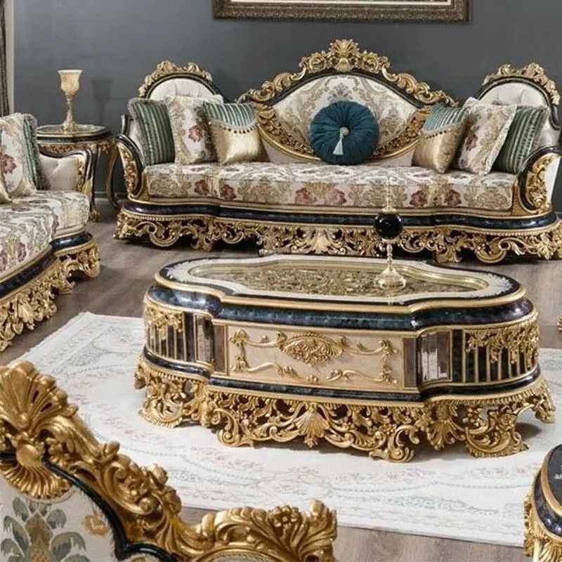 Royal classic stile turco divano mobili soggiorno di lusso intagliato a mano divano sedie set