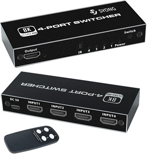 SY 8K 60HZ HDMI <strong>Splitter</strong> Switch 4K@120Hz HDMI <strong>2</strong>.<strong>1</strong> <strong>Switcher</strong> 4 <strong>2</strong> in <strong>1</strong> Out Audio Converter 4x1 for PS4 PS5 Xbox hdmi Switch 8k