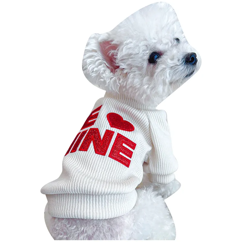 Pakaian hewan peliharaan baru, pakaian anjing bergaris dua kaki hati XOXO pakaian Hari Valentine musim semi dan panas