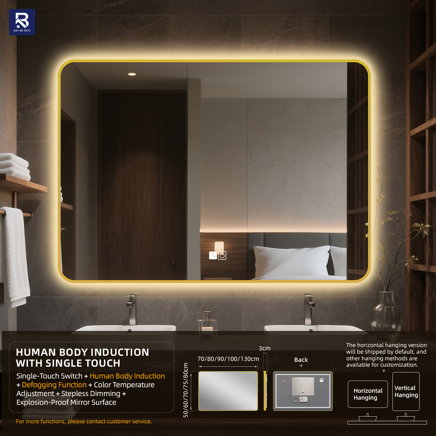 Golden+Sensore Umano + Tocco Singolo + Luce a 3 Colori