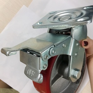 工业手推车150毫米重型铸铁芯聚氨酯4/5/6/8英寸带制动器的旋转脚轮