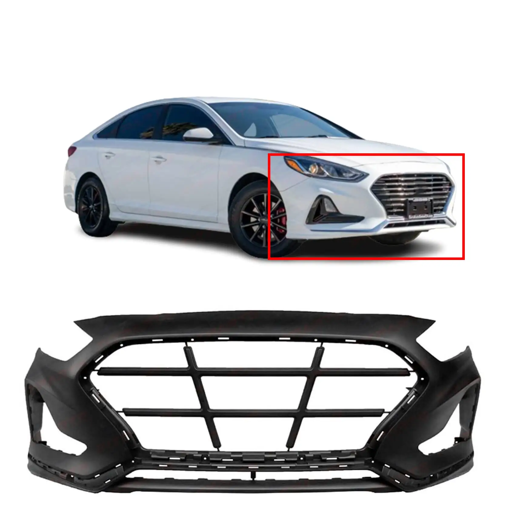 Compatible with Front Bumper Cover for 2018-2019 Hyundai Sonata Non-Turbo Essential Hybrid Limited Luxury SEL SE 2.4 GLS GL