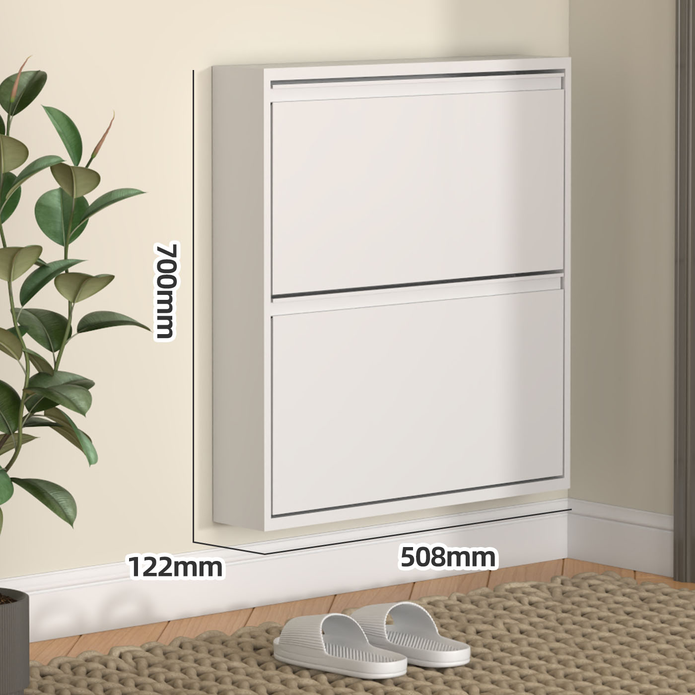 Armoire à deux seaux large 508 muet blanc de 12 cm