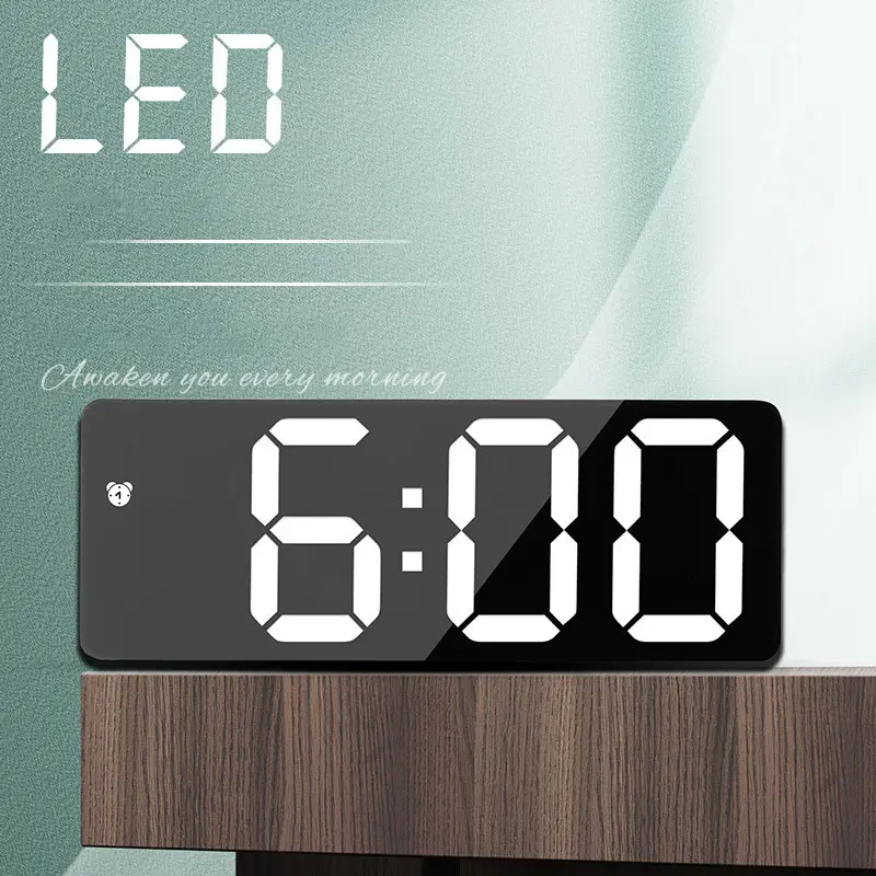 New Design Mirror Desk Clock Hot Sale Wholesale Digital Alarm Clock LED Backlight In Stock Temperature Date Display Table Clock