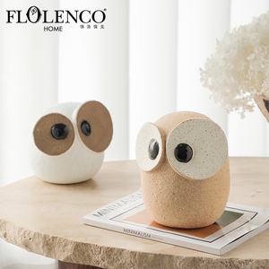 Flolenco Modern ev dekor <span class=keywords><strong>b</strong></span>üyük gözlü baykuş seramik heykelcik iç masa sevimli hayvan dekoratif süs festivali hediye