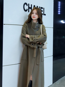 Áo khoác Cashmere hai mặt cho nữ áo khoác len dáng rộng cổ đứng Dài đến đầu gối phong cách Hàn Quốc mùa thu đông - Product Image 5