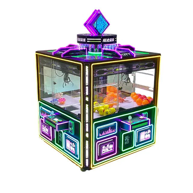 Neofuns mainan Vending game Arcade mewah, mainan hiburan murah, cakar derek 4 pemain dengan akseptor tagihan