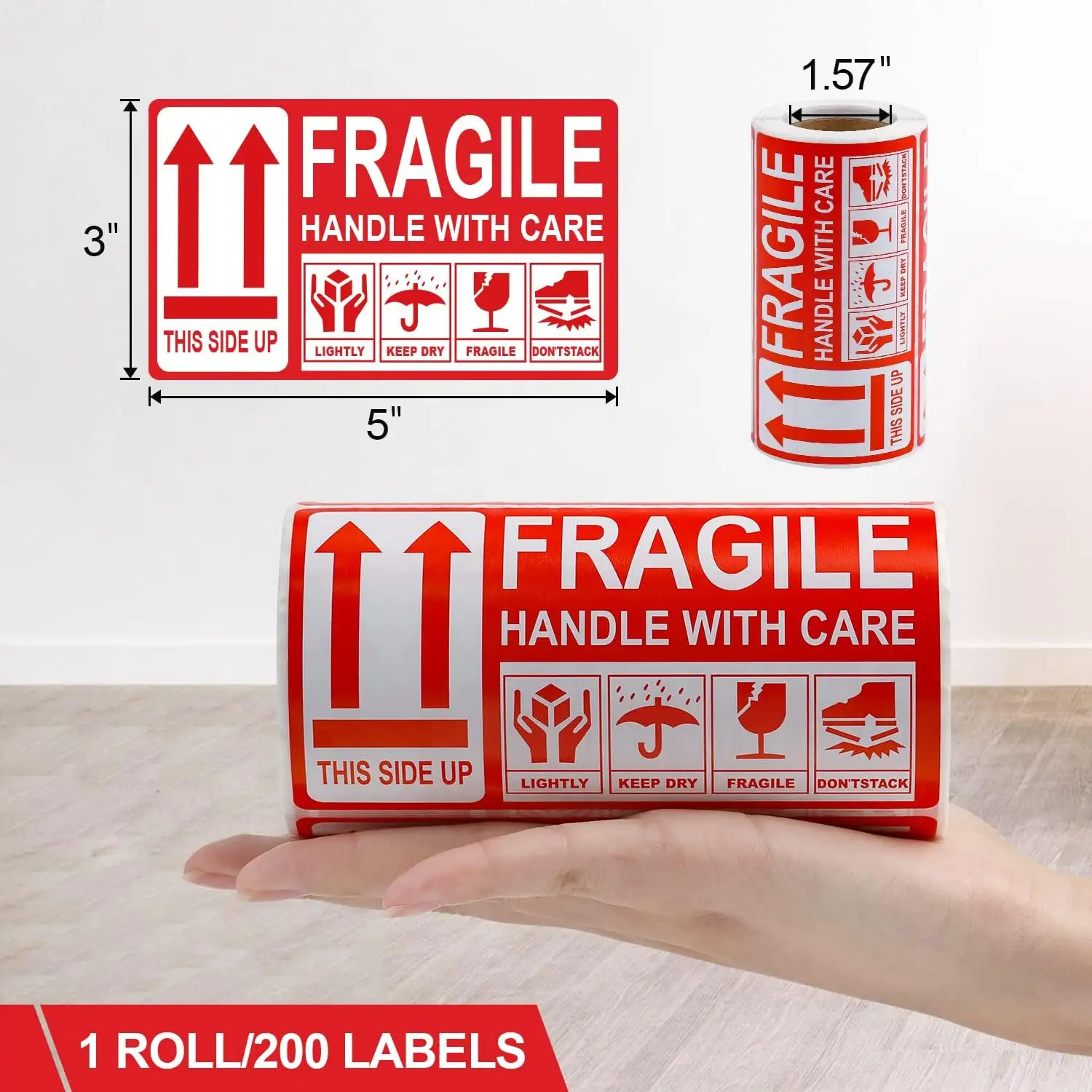 Autocollants fragiles de 3 "x 5" 200 étiquettes d'emballage manipulez avec soin ce côté vers le haut adhésif fort pour l'expédition et le déménagement de boîtes