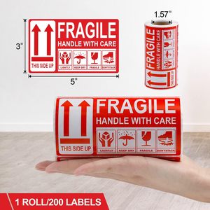 3&quot;x 5&quot; Fragile Stickers 200 Packing Labels Handle with Care This Side <strong>up</strong> Strong <strong>Adhesive</strong> for Box Shipping and Moving - Product Image 1