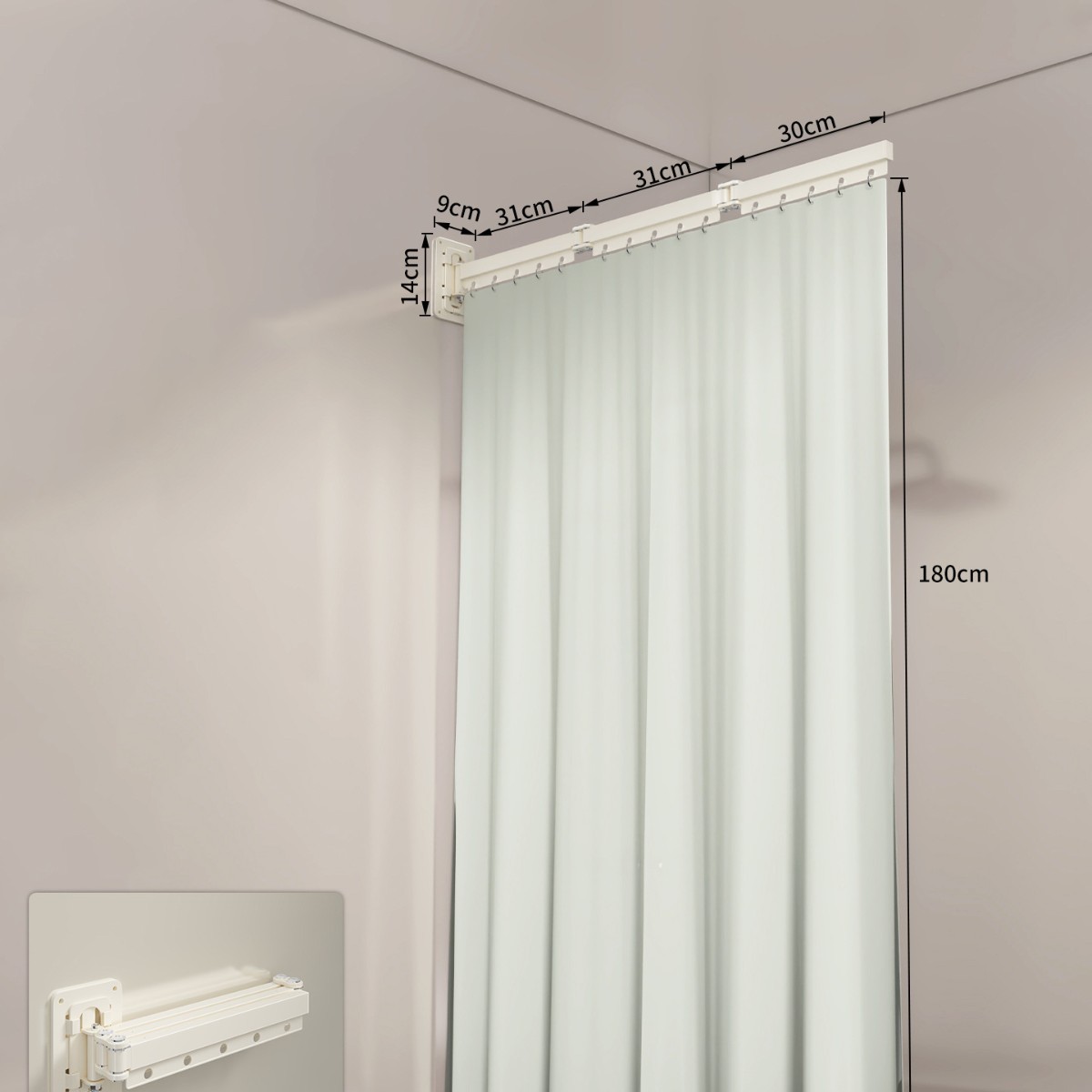 Light-colored polyester shower curtain, off-white, three-fold
