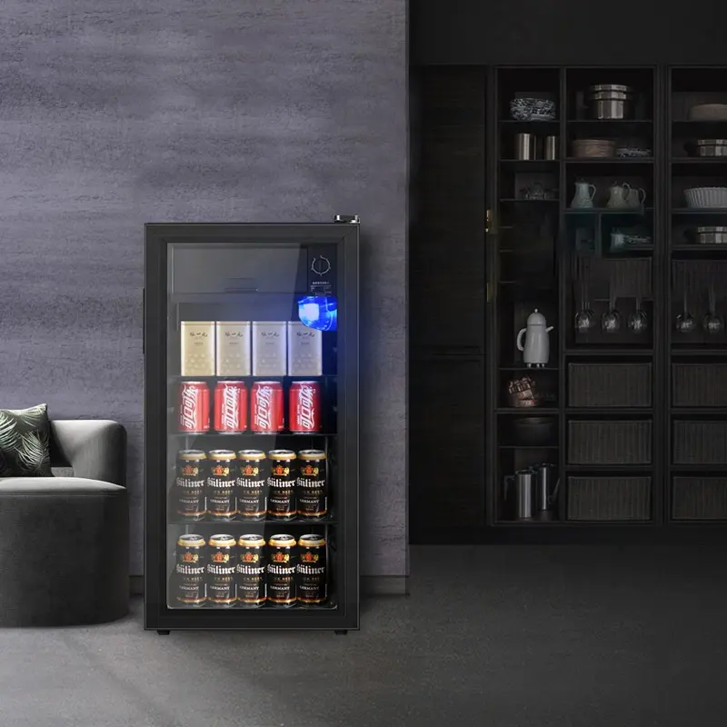Mini refrigerador de bar com porta de vidro para bebidas e refrigeradores, mini refrigerador personalizado de fábrica de 5 níveis de temperatura 131L 58L
