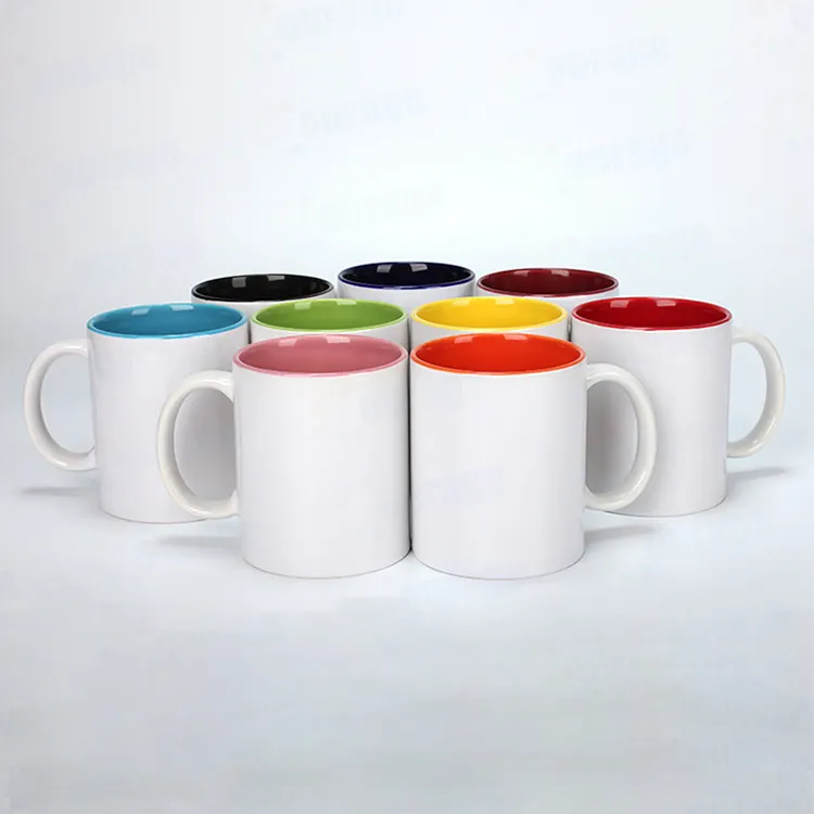 แก้วกาแฟเซรามิกพิมพ์ลายแบบซับลิเมชันกล่องสีขาวสองสีขนาด11ออนซ์สั่งได้ตามต้องการ