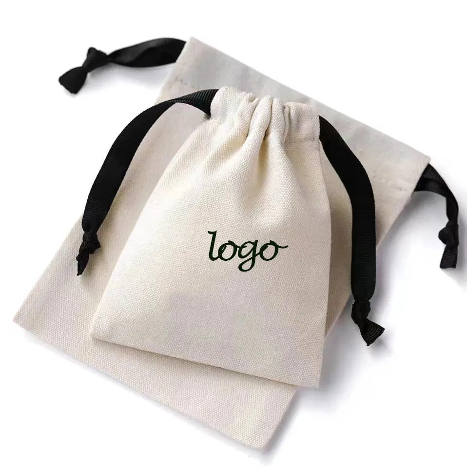 Organic recycled cotton canvas fabric bag small drawstring bag storagecofriendly packaging cloth canvas drawstring bag