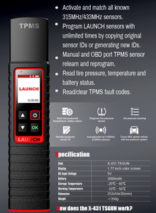 TSGUN TPMS 433 315MHZ 2 In1 RFセンサーハンドヘルドX-431 TSGUN車のタイヤ空気圧検出器プログラミング診断ツール - Product Image 2