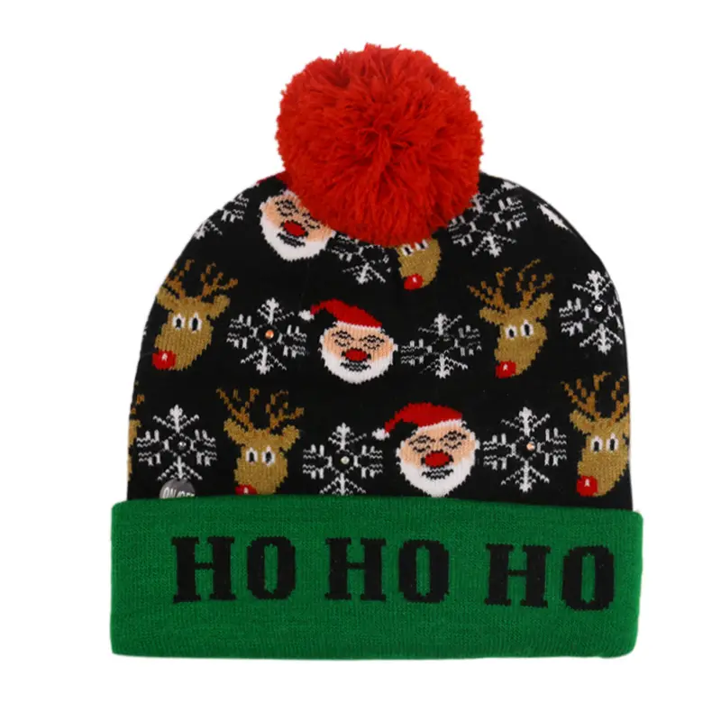 크리스마스 새로운 공 장식 맞춤 로고 니트 모자 LED 성인 모자 따뜻한 모자 스카프 세트