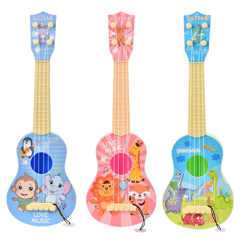 Venta al por mayor 17 Pulgadas Niños Educativos Dibujos Animados Guitarra Juguetes Plástico Instrumento Musical Juguete Guitarra Juguetes Para Niños