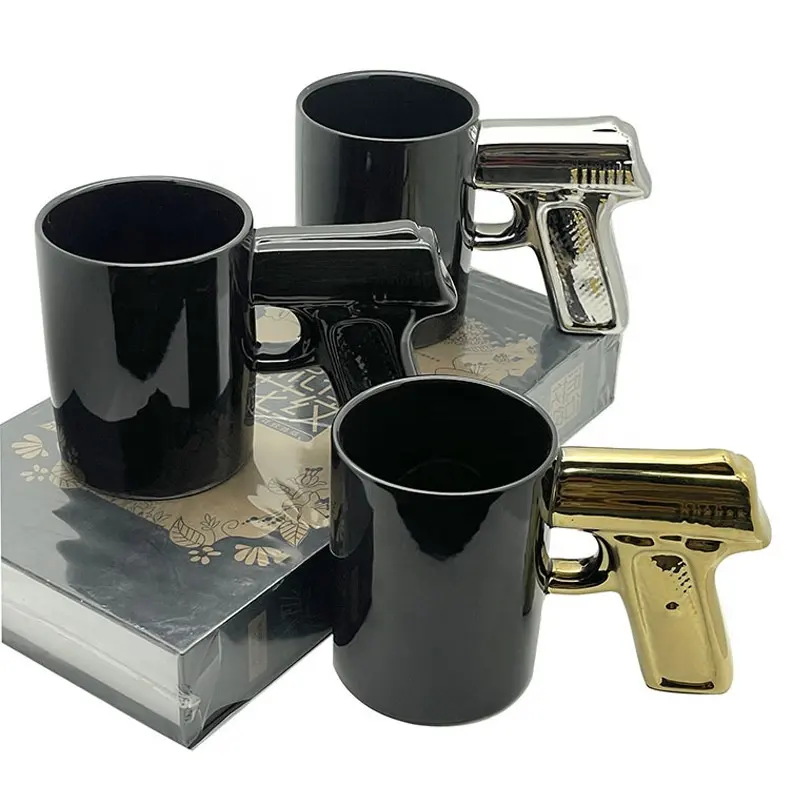 Penjualan langsung pabrik mug keramik gelas keramik revolver kreatif mug keramik 3D cangkang tipis timbul bentuk pegangan cangkir air cangkir kopi keramik