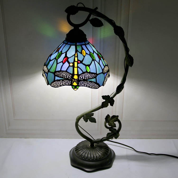 LongHuiJing Tiffany Lamp Dragonfly Style Stained Glass Table Lamps