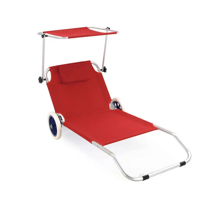 Beach Bed With Canopy Backrest Folding Lounge Canopy Chair Reclining Beach Bed With Wheel