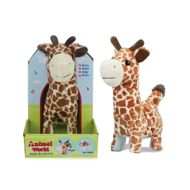 Carino morbido peluche gatto giraffa cucciolo giocattoli per animali domestici, canto a piedi musica medico set pet peluche regalo per bambino