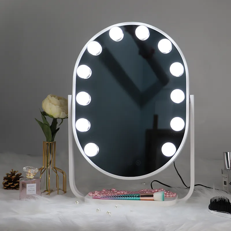 Specchio da toeletta con sensore tattile da tavolo illuminato per negozio di bellezza con specchio Hollywood per il trucco leggero