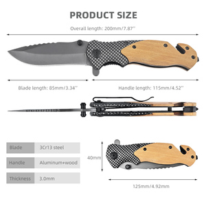 2024 nóng bán X50 gỗ ô liu xử lý tùy chỉnh ngoài trời EDC cắm trại cứu hộ cứu hộ chiến thuật gấp túi dao gấp - Product Image 2