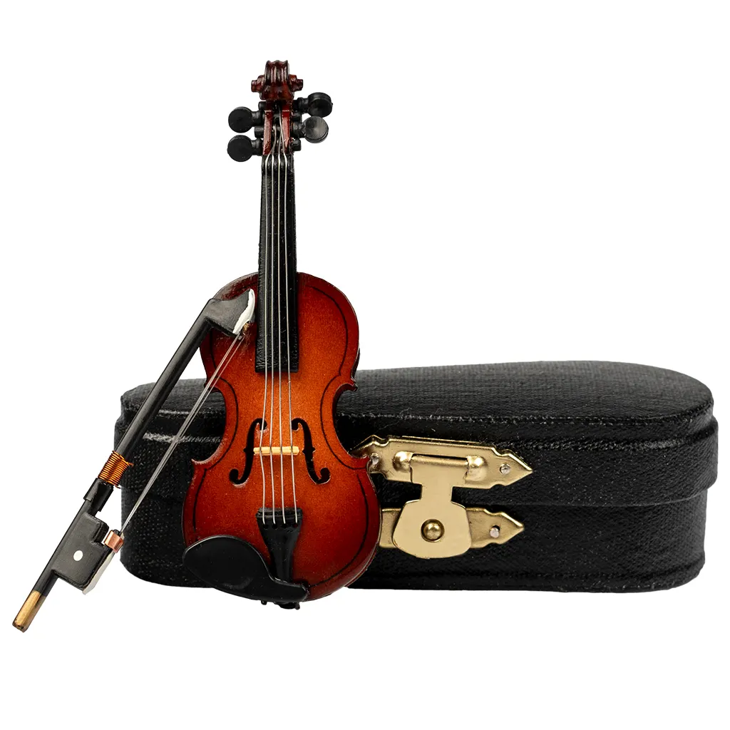 Mini Violin Model With Mini Violin Bow Stand Wooden Musical Instruments Collection Decorative Ornaments Mini Violin Case