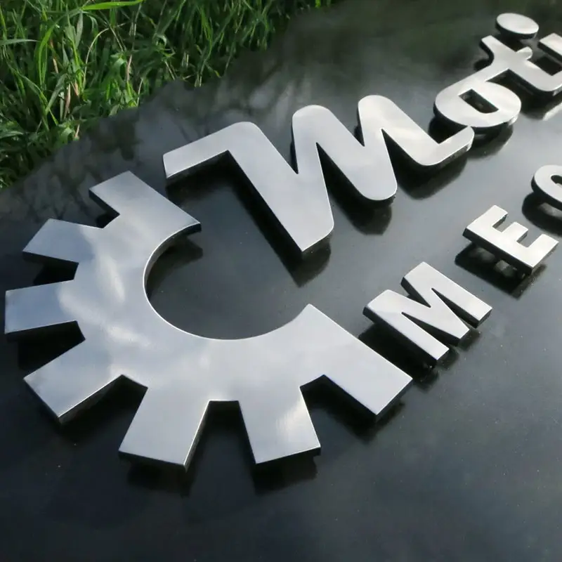Placa de sinalização de aço inoxidável para publicidade, logotipo decorativo 3D com letras do alfabeto, nome da empresa, metal