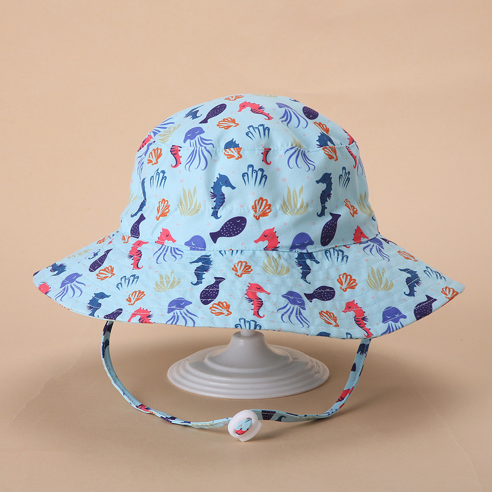 Blue seahorse Boys Girls Wide Brim Summer Beach Bucket Hat