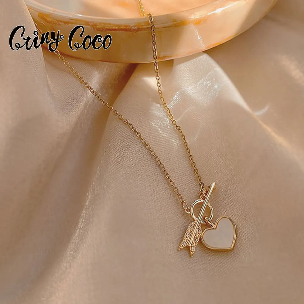 Cring CoCo Ins Simples Requintado Cupido Seta Shell Amor Coração Pedra Cristal Clavícula Cadeia Pescoço Cadeias Para As Mulheres