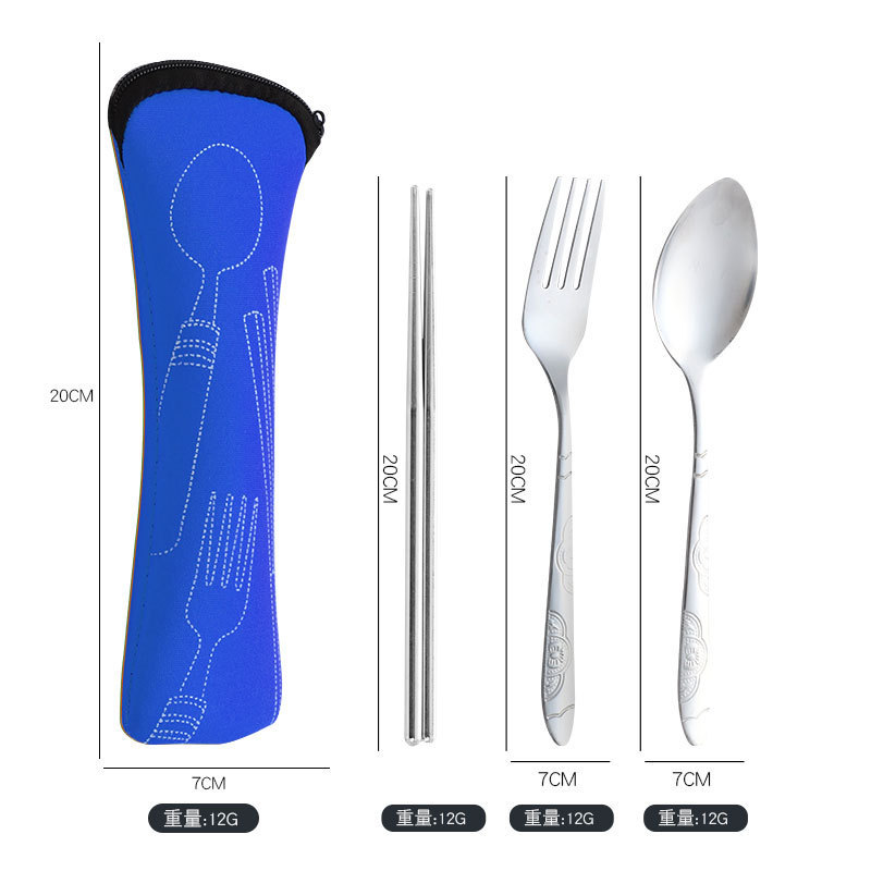Juego de tres piezas de palillos, tenedor y cuchara Pansy, azul