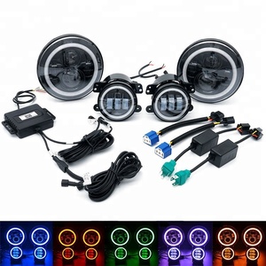 DOT Black 7 Inch Round <strong>LED</strong> Headlight and Fog Light <strong>Kit</strong> With RGB Halo Rings by APP Control H4 to <strong>H13</strong> Plug for Jeep Wrangler - Product Image 2