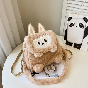 Allogogo Labubu sırt çantası sevimli karikatür peluş bebek sırt çantası yeni öğrenci Crossbody çanta canavarları açık seyahat çantası oyuncak