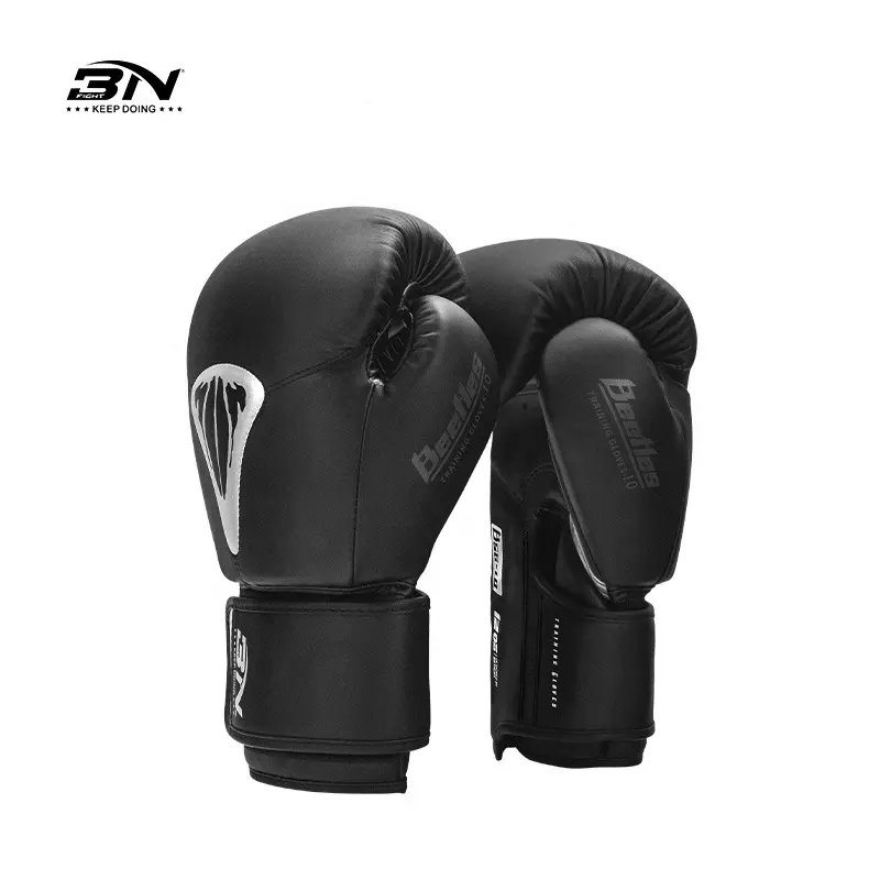 BN sconto guanti da boxe sportivi in pelle nera personalizzati per Karate Taekwondo Muay Thai Sparring guanti MMA