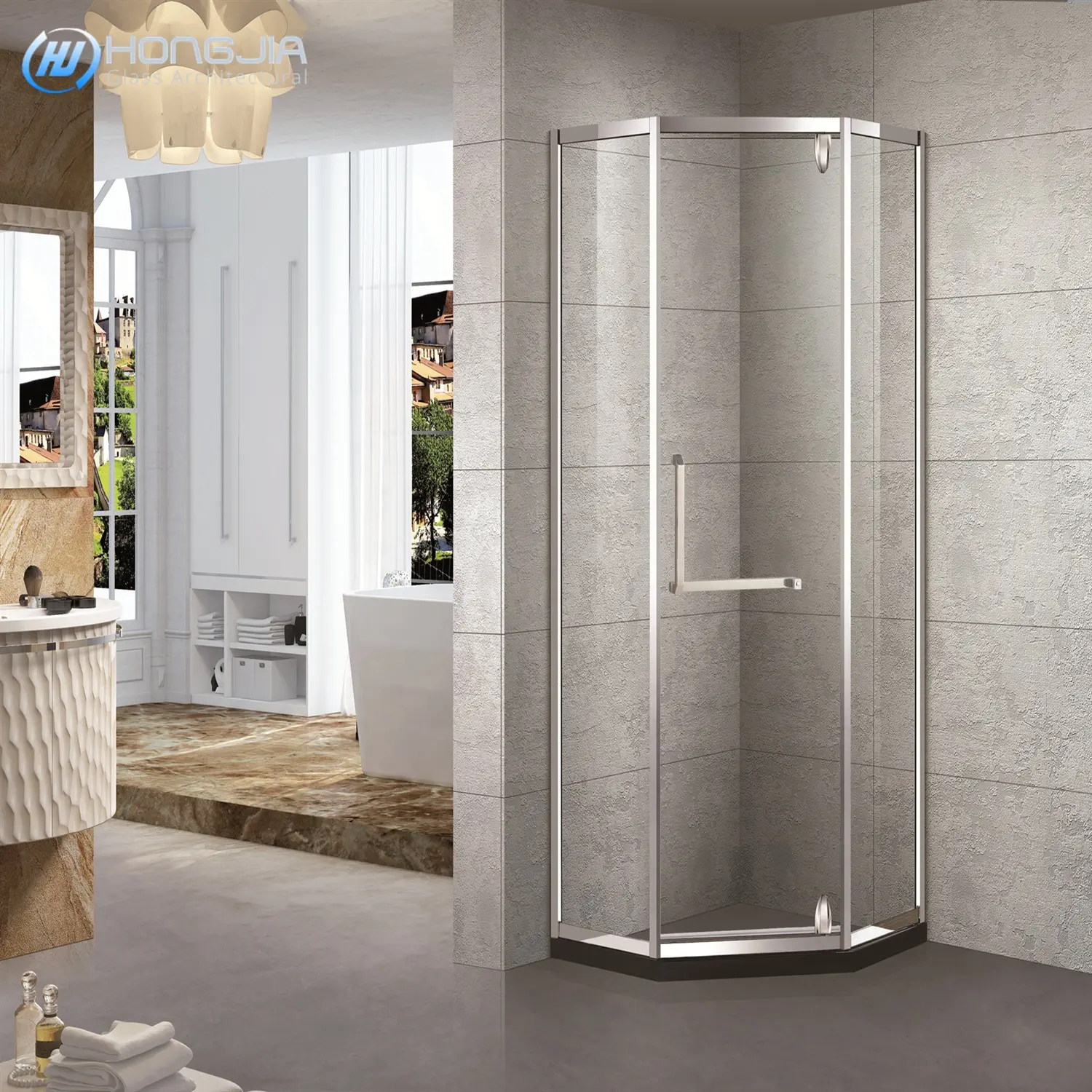 Modernes Design rahmenloses Glas duschbad gehärtetes klares Zimmer Deluxe Roségold Vertikales Duschkabine Gerahmte Dusch tür