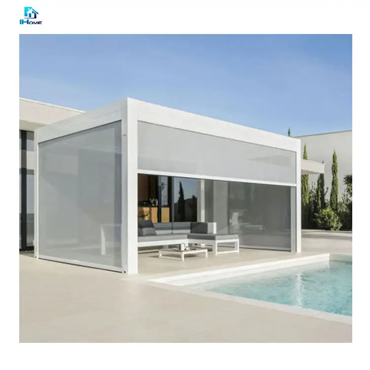 Pérgola de aluminio grande exterior impermeable pérgola bioclimática de aluminio 8X4 blanca