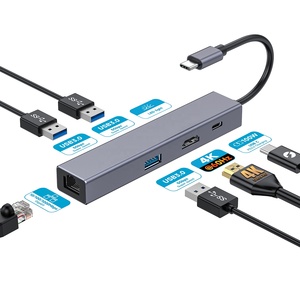 2025铝合金6合1 USB C集线器，紧凑型设计USB C RJ45以太网集线器，带4K60Hz HDMI适配器