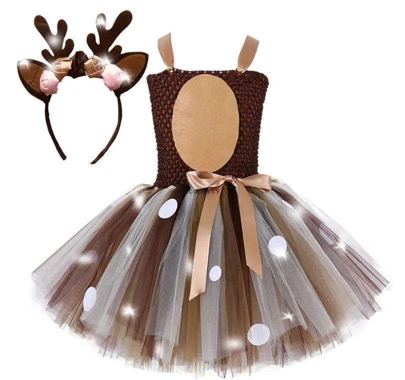 Costume da renna di natale per ragazze vestito da Safari Costume da animale Tutu Antler fascia per capelli vestito da renna