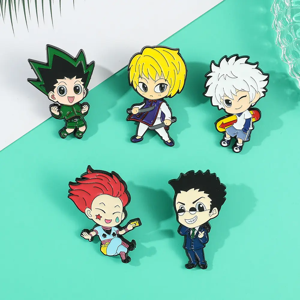 5 Desain Populer Anime Perhiasan Pemburu Hisoka Kurapika Bros Pin Kerah Pin Keras Enamel Lencana Anime Enamel Pin