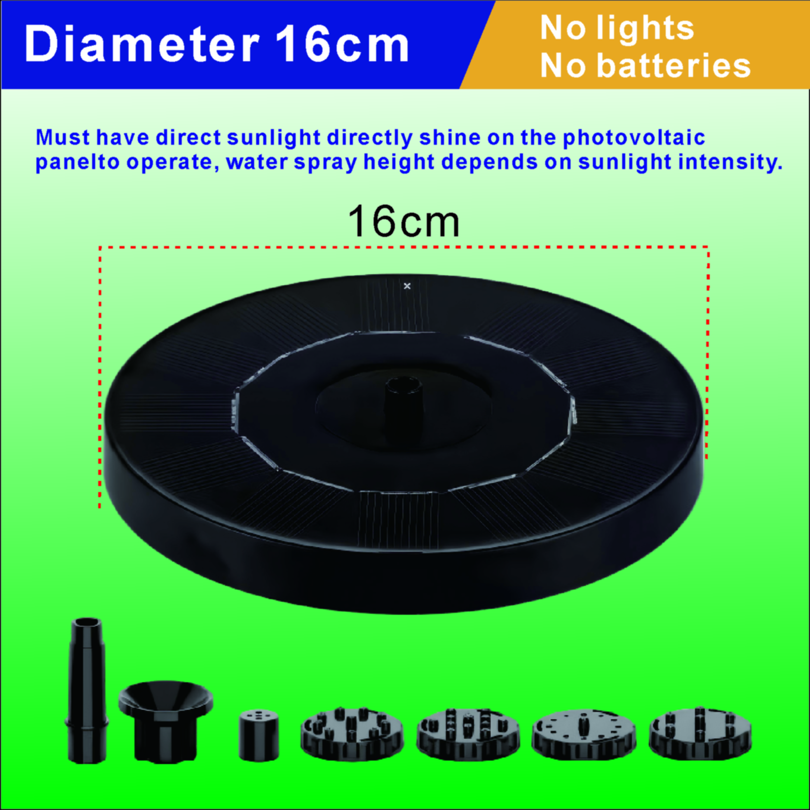 Solar Water Sprayer - 16cm, No Light, No Battery