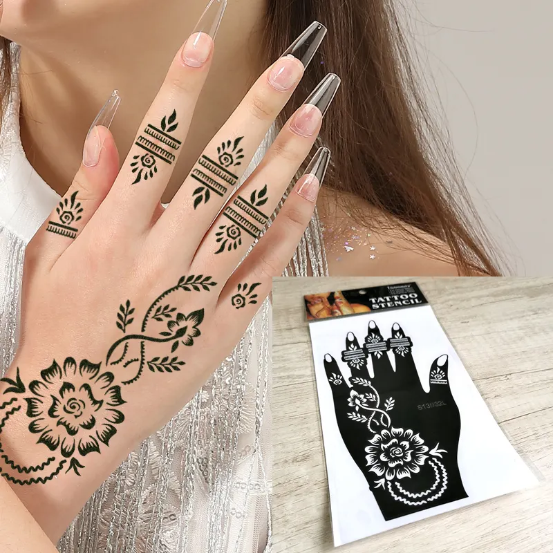 Chất Lượng Cao Nghệ Thuật Cổ Điển Người Đàn Ông Phụ Nữ Vẻ Đẹp Tái Sử Dụng Đen DIY Một Tay Ấn Độ Henna Mehndi Henna Tattoo Stencils