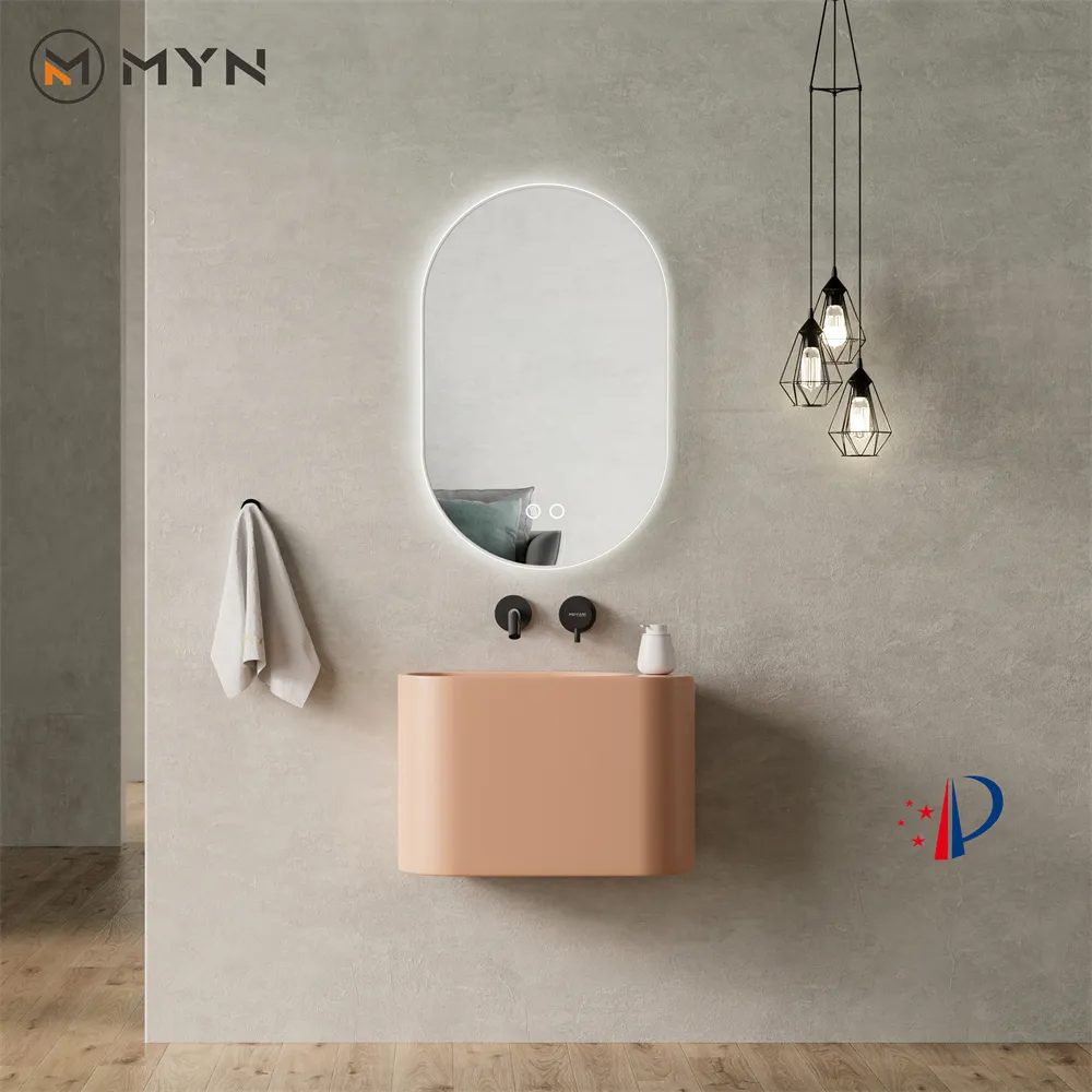 Lavabo montado en la pared para baño, lavabos de piedra de superficie sólida, diseño italiano moderno