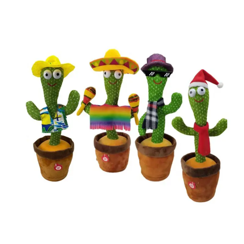 Allogogo 33cm Talking Cactus Dancer LED Feature Fun Singing and Shaking Plush Toy Soft and Packed in Bags Factory Wholesale