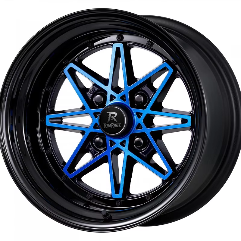 Negro brillante con detalles en azul eléctrico