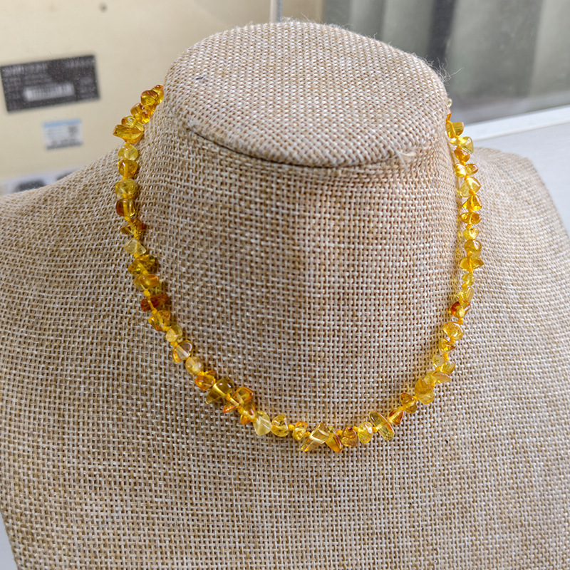 Collier bébé pierre brute ambre naturel-5 mm-4 g-36 cm